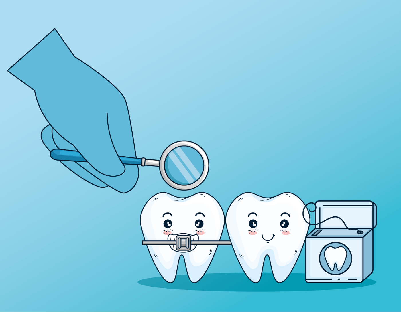 Dental care illustration with teeth and dental instruments